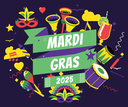 Atributy karnevalu Mardi Gras Facebook Šablona návrhu