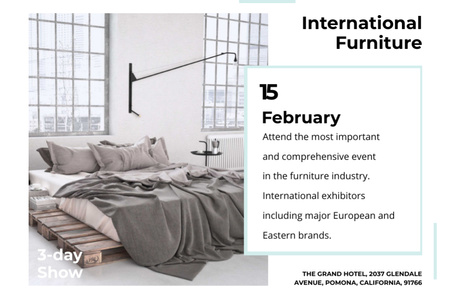 Designvorlage Möbel zeigen Schlafzimmer in grauer Farbe für Postcard 4x6in