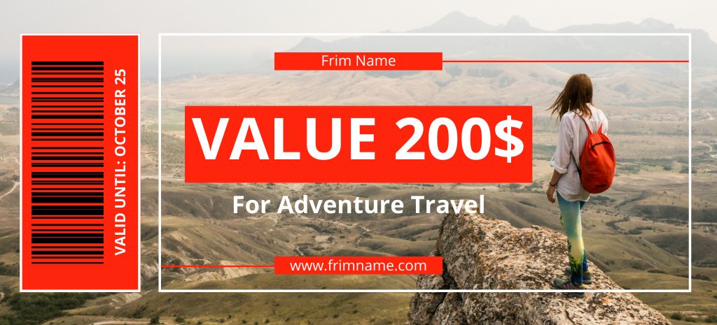 Adventure Travel Discount Voucher Coupon 3.75x8.25in Πρότυπο σχεδίασης