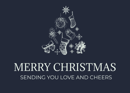 Designvorlage Weihnachtsgrüße mit illustrierten Feiertagssymbolen in Blau für Postcard