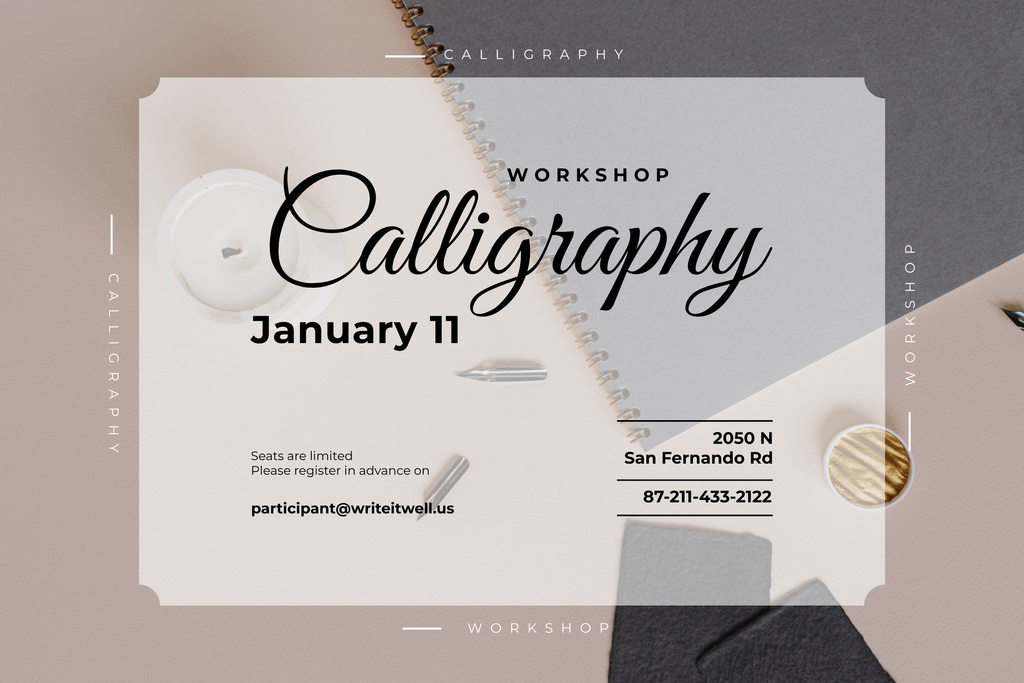 Exciting Calligraphy Workshop Announcement with Notebook In January Poster 24x36in Horizontal Tasarım Şablonu
