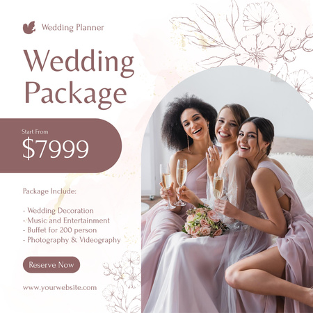 Wedding Package Offer with Young Women at Bachelorette Party Instagram Design Template