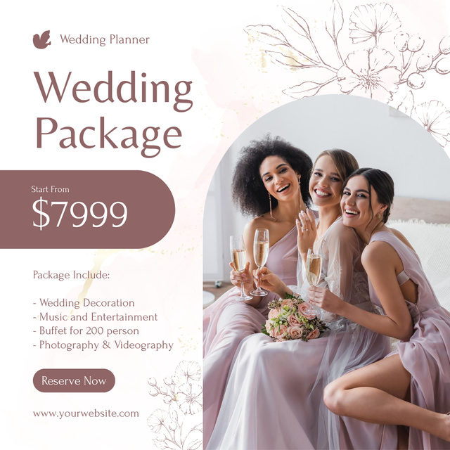 Wedding Package Offer with Young Women at Bachelorette Party Instagramデザインテンプレート