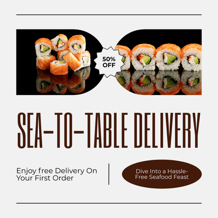 Fish Market Ad with Offer of Tasty Sushi Animated Post Design Template