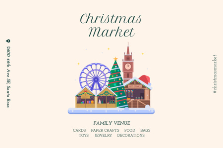 Christmas Market Invitation Family Decorating Tree Flyer 4x6in Horizontal Design Template