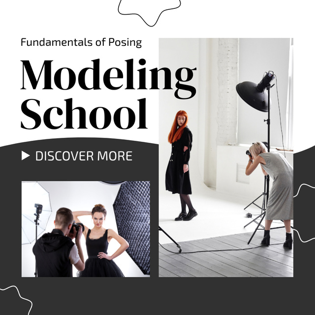 Initial Modeling School Services With Photoshoot Promotion Animated Post Πρότυπο σχεδίασης