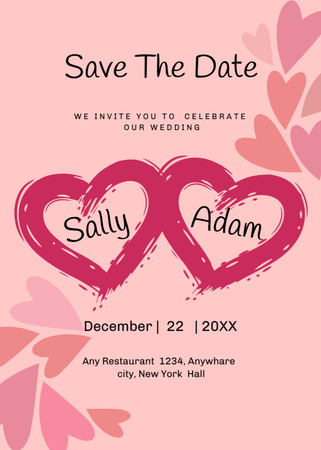 Wedding Celebration Announcement with Magenta Hearts Invitation – шаблон для дизайна