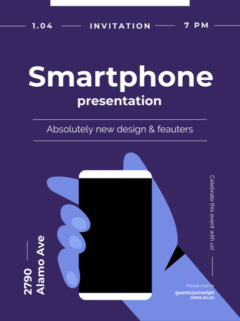 Smartphone Presentation with Phone in Hand Poster 36x48in Design Template