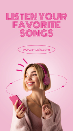 Designvorlage Musik-Playlist-Werbung mit Frau in Kopfhörern für Instagram Story