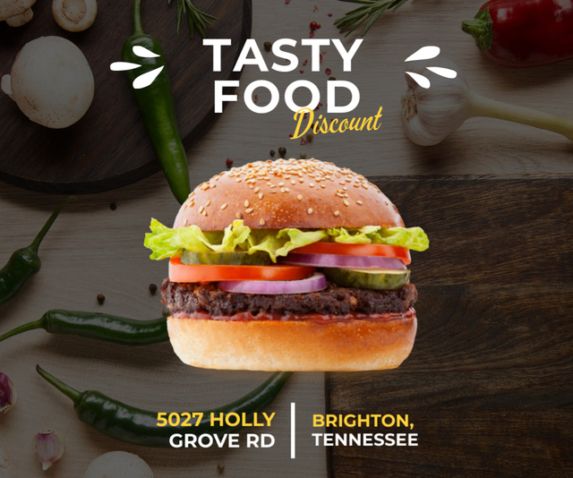 Template di design Mouthwatering Beef Burger With Peppers And Discount Offer Medium Rectangle