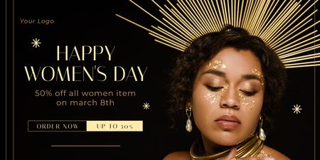 Women's Day Greeting with Woman in Precious Jewelry Twitter Design Template