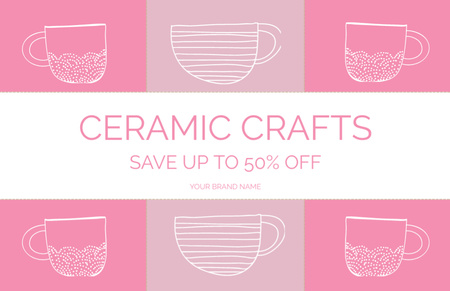 Ceramic Crafts Sale Offer With Mugs Thank You Card 5.5x8.5in Design Template