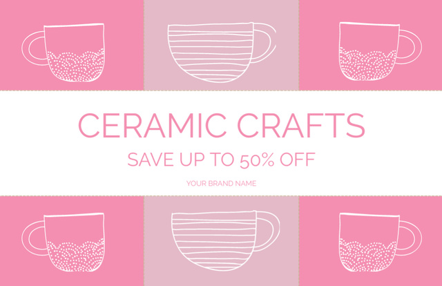 Ceramic Crafts Sale Offer on Pink Thank You Card 5.5x8.5in Šablona návrhu