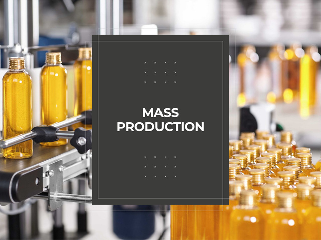 Bottles with liquid at factory conveyor Presentation Design Template