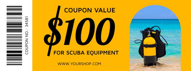 Scuba Diving Ad with Blue Sea Water Coupon Modelo de Design