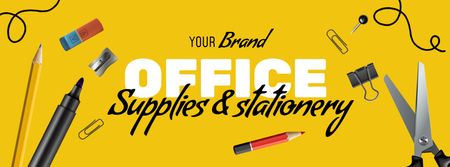 Office Supplies Sale Ad in Yellow Facebook Video cover Design Template
