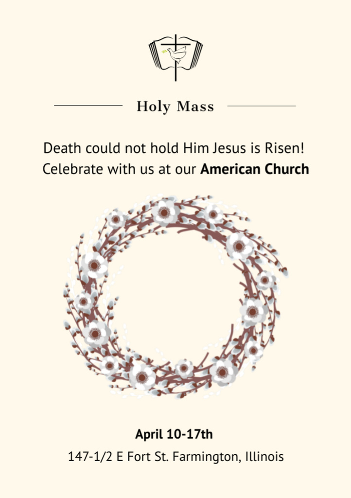 Easter Services Announcement with Floral Round Frame Flyer A7 Design Template