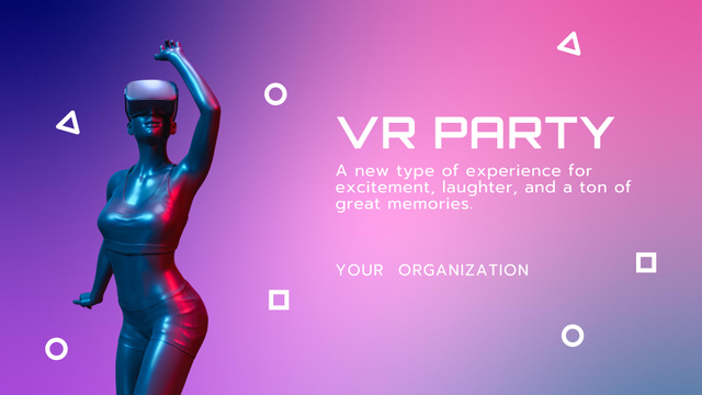 Virtual Party Announcement on Gradient with Woman FB event cover Tasarım Şablonu