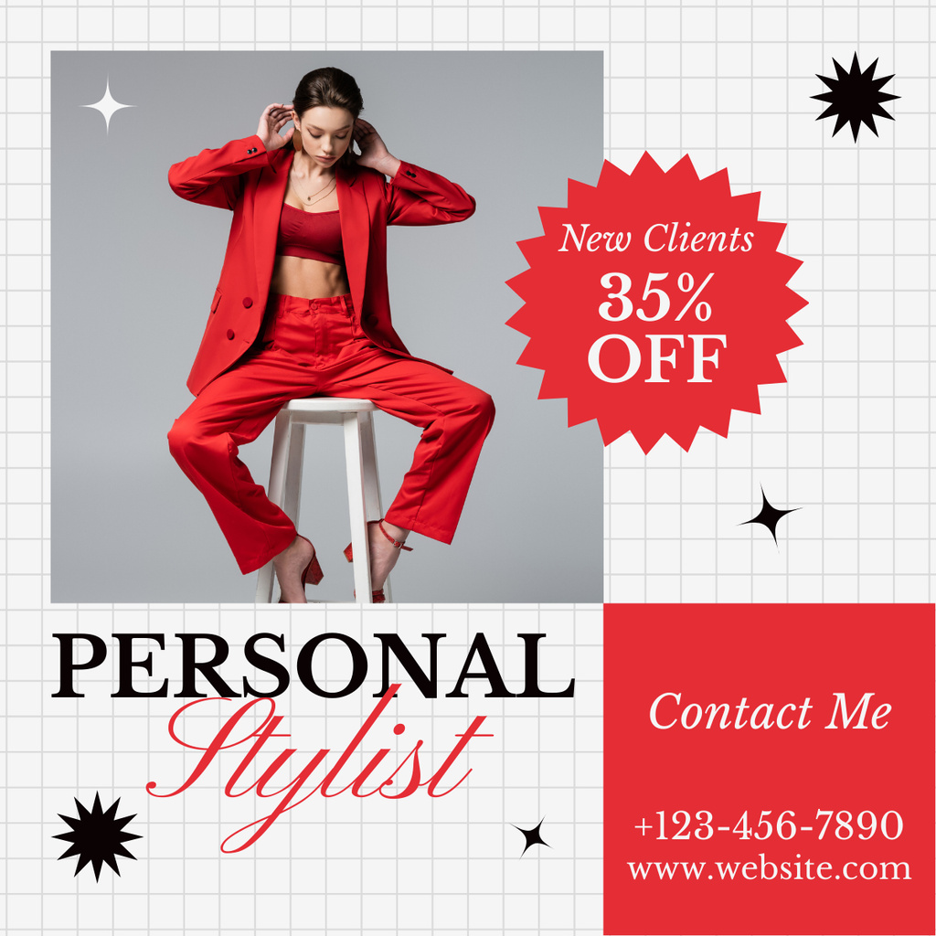Personal Style Consulting Services Ad on Grey and Red LinkedIn postデザインテンプレート