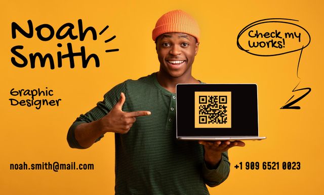 Szablon projektu Graphic Designer Service Offer by African American Man Business Card 91x55mm