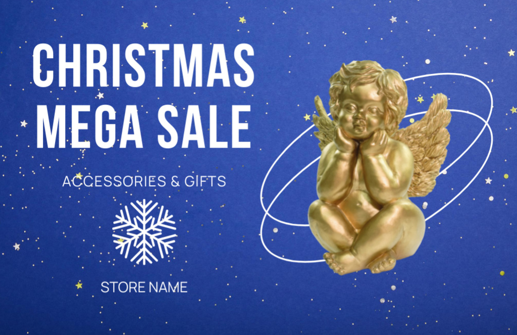 Christmas Sale Announcement with Golden Angel Flyer 5.5x8.5in Horizontal Modelo de Design
