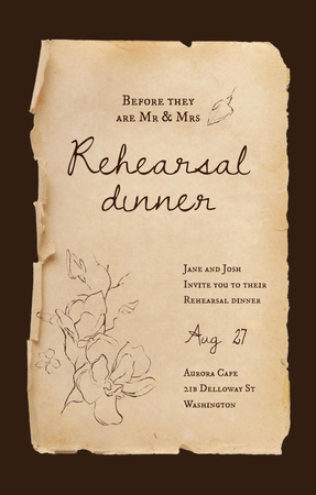 Announcement On Paper of Wedding Dinner Rehearsal Invitation 4.6x7.2in Design Template