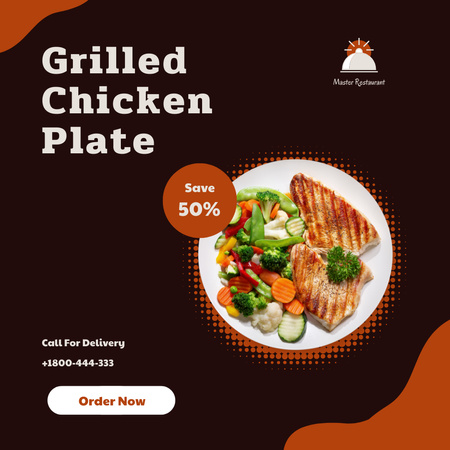 Ontwerpsjabloon van Instagram van Grilled Chiken Plate Offer in Brown