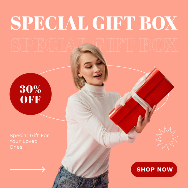 Designvorlage Woman Gets Gift Box Peach für Instagram