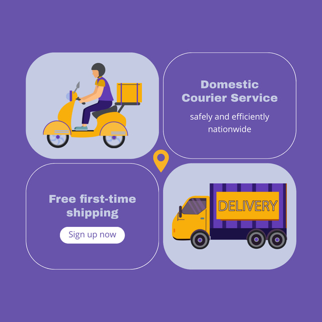 Domestic Courier Services Promotion on Purple Instagram Tasarım Şablonu