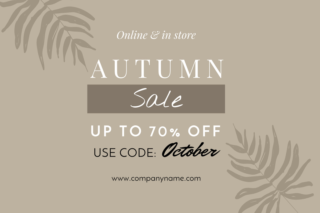 Autumn Discount Alert with Leafy Illustration Poster 24x36in Horizontalデザインテンプレート