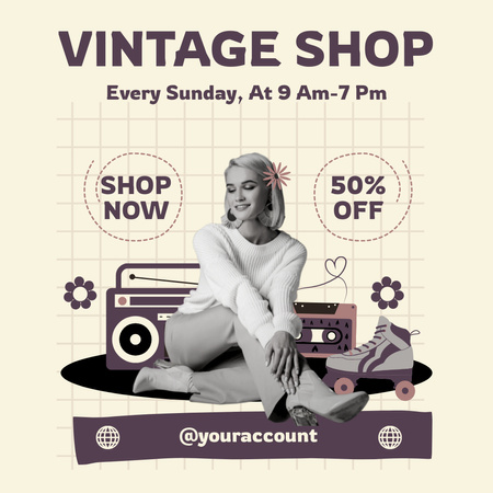 Szablon projektu Vintage items shop sale illustrated Instagram AD