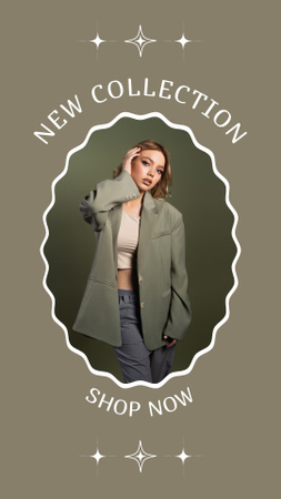 Ontwerpsjabloon van Instagram Story van Nieuwe outfitcollectie met elegante vrouw in jasje