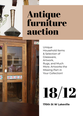 Antique Furniture Auction with Vintage Wooden Pieces Flayer Design Template