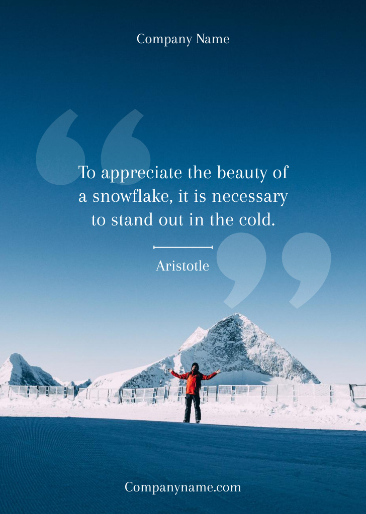Plantilla de diseño de Citation about Snowflake with Snowy Mountains Postcard A6 Vertical 