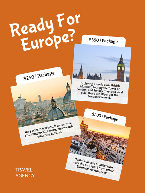 Unforgettable Travel Tour Offer Around Europe Poster 36x48in Design Template