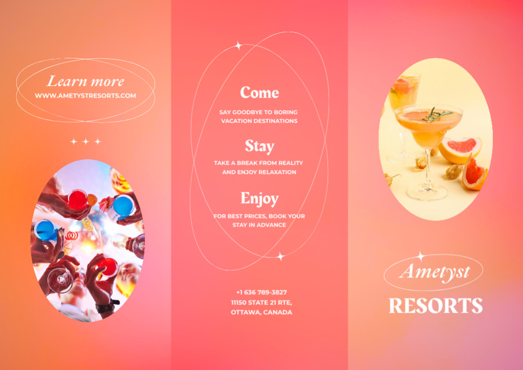 Summer Fun-filled Resorts Promotion With Cocktails Brochure Πρότυπο σχεδίασης