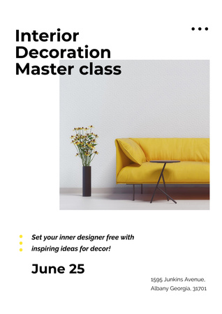Masterclass of Interior decoration with Yellow Sofa Poster A3 Design Template