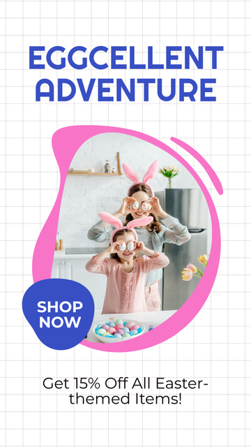 Easter Adventure with Mom and Daughter in Bunny Ears Instagram Video Story Design Template