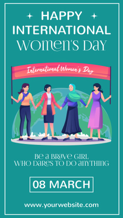International Women's Day Greeting with Diverse Young Women Instagram Story Design Template