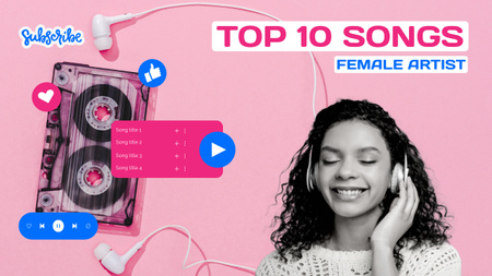 Plantilla de diseño de Las mejores canciones de artistas femeninas Youtube Thumbnail 