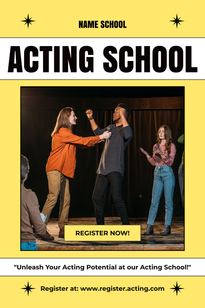 Students at Rehearsal at Acting School Pinterest Design Template