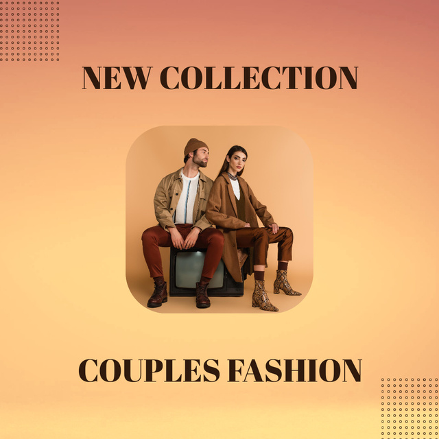 Fashion Collection Ad with Stylish Couple on Gradient Instagram Tasarım Şablonu