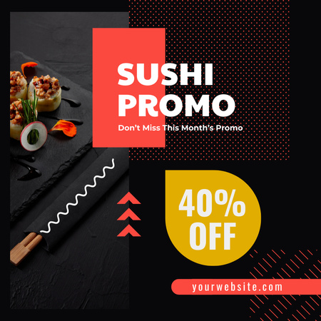 Japanese Restaurant Offer of Discount on Fresh Sushi Instagram Design Template