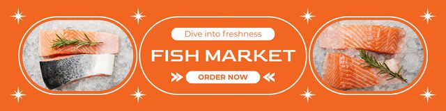 Fish Market Ad with Cooked Salmon Twitter Πρότυπο σχεδίασης