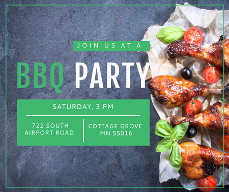 BBQ Party Invitation Grilled Chicken Facebook Design Template