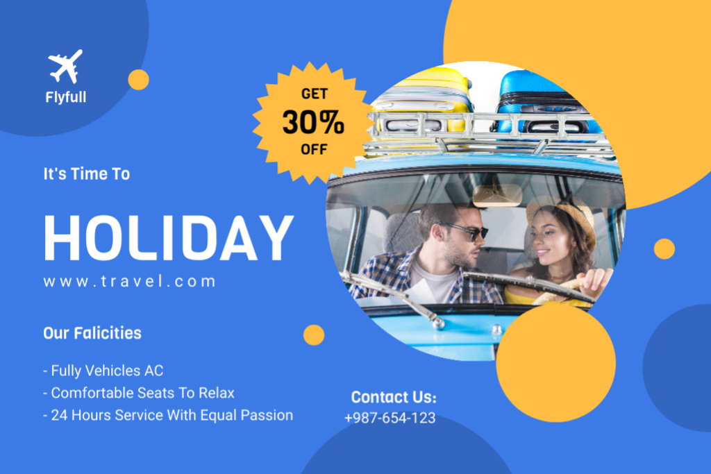 Designvorlage Offer of Discount with Young Couple Traveling on Holiday für Flyer 4x6in Horizontal