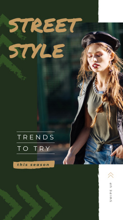 Stylish Woman wearing Leather Jacket and Hat Instagram Story Design Template