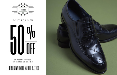 Plantilla de diseño de Exquisite Leather Male Shoes Sale Offer Invitation 4.6x7.2in Horizontal 