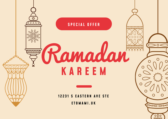 Ramadan Kareem Offer with Lanterns Postcard Tasarım Şablonu