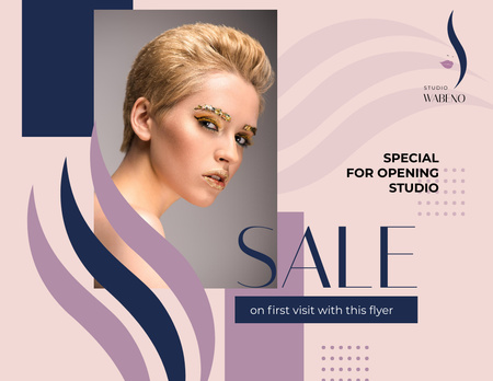 Salon Sale Offer Woman with Creative Makeup Flyer 8.5x11in Horizontal Design Template